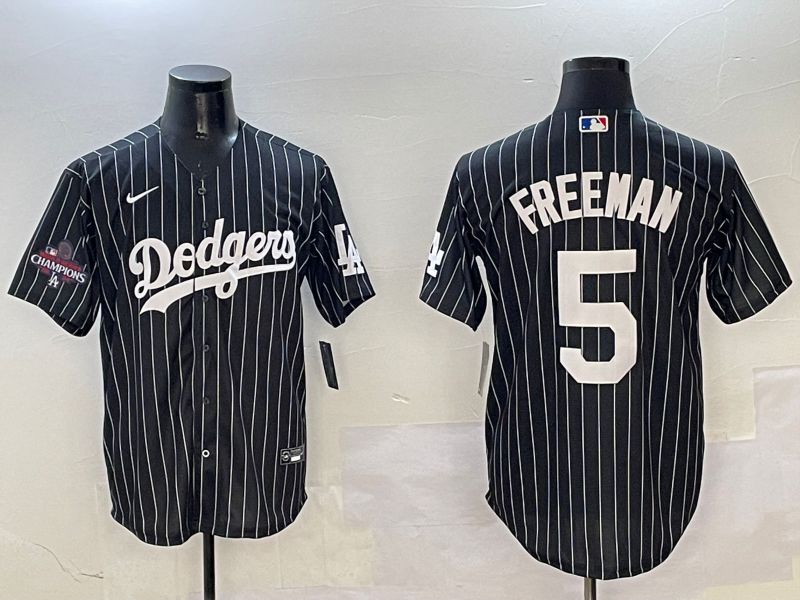Men Los Angeles Dodgers #5 Freeman Black Stripe Jointly Name 2025 Nike MLB Jersey style 3